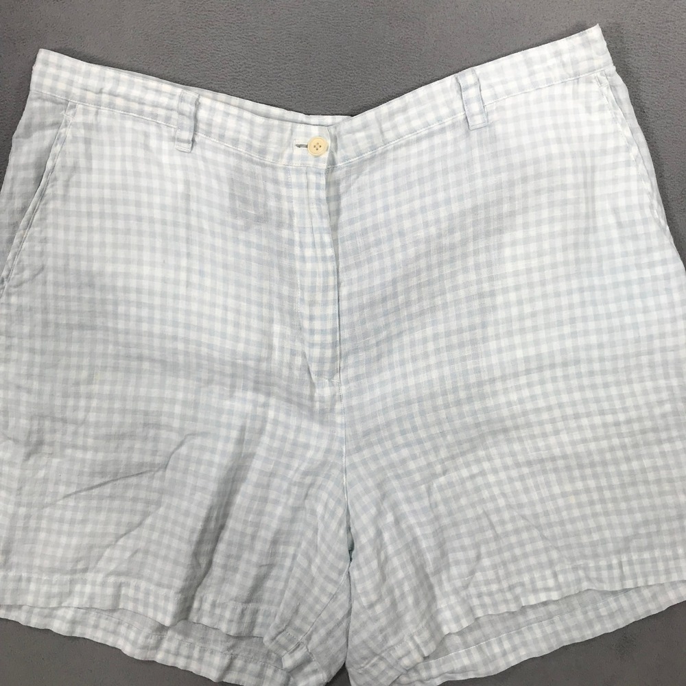 Lauren Ralph Lauren Shorts Women 16 Blue Gingham Check Linen High Waist Pocket - Picture 3 of 10